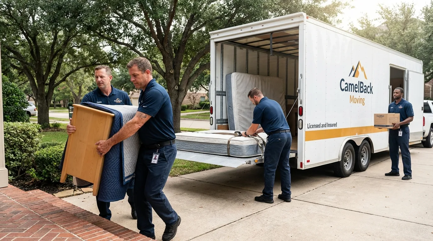 Crew loading residential truck for cross-state move from Council Grove, KS